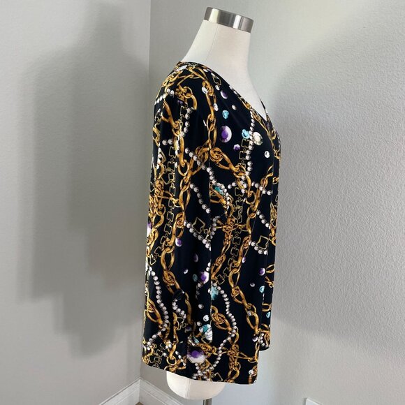 Antthony Womens Plus 1X Chain & jewels Tunic Top V Neck Stretch Shirt 3/4 Sleeve - Picture 3 of 11